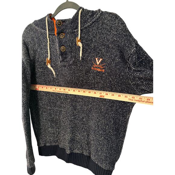 University of Virginia Cavaliers L Knit Hoodie Sweater COTTON Pullover Navy Blue - Picture 3 of 6